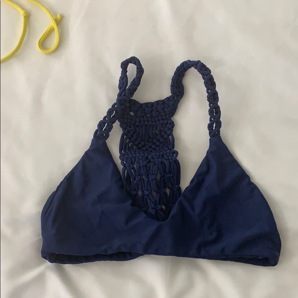 Mikoh navy macrame racetrack bikini top
